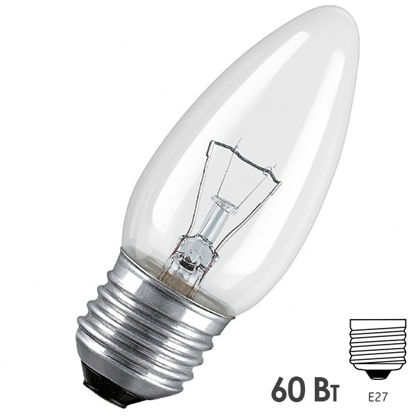 Лампа накаливания свеча Osram Classic B CL 60W E27 прозрачная