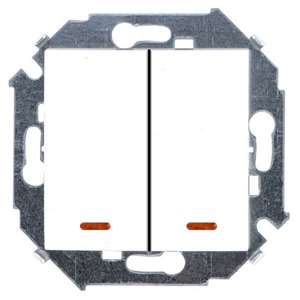 Выключатель двухклавишный с подсветкой Simon 15 16А 250В винтовой зажим, белый