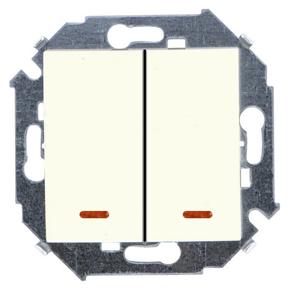 Выключатель двухклавишный с подсветкой Simon 15 16А 250В винтовой зажим, слоновая кость (бежевый)