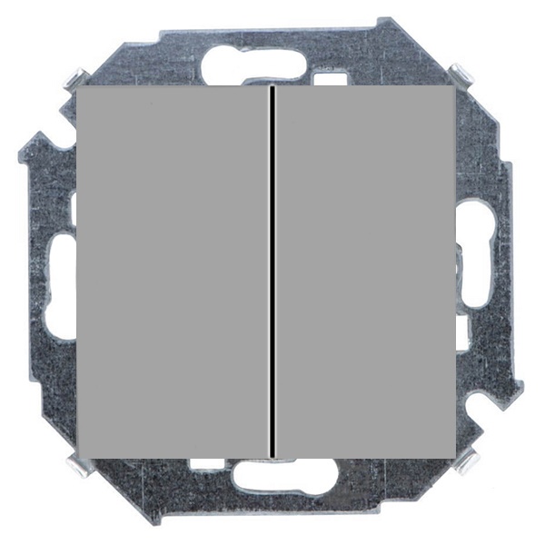 Переключатель двухклавишный Simon 15 16А 250В винтовой зажим, алюминий