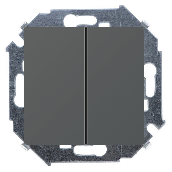Переключатель двухклавишный Simon 15 16А 250В винтовой зажим, графит