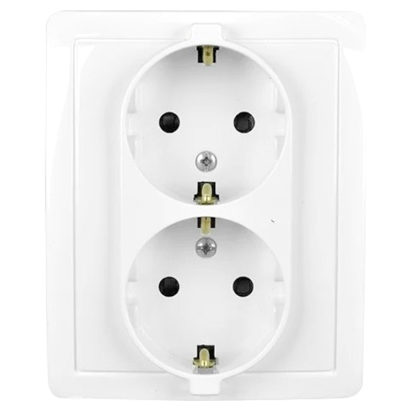Розетка двойная с заземлением Simon 15 Schuko винтовой зажим 16А 250В, белый
