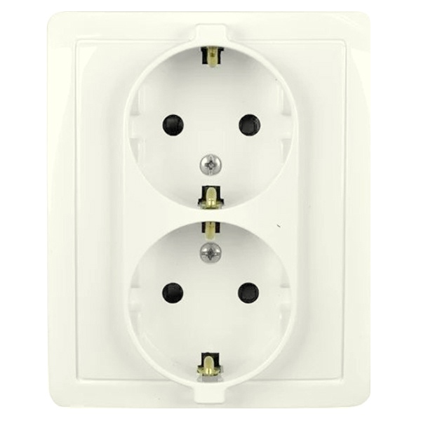 Розетка двойная с заземлением Simon 15 Schuko винтовой зажим 16А 250В, слоновая кость (бежевый)