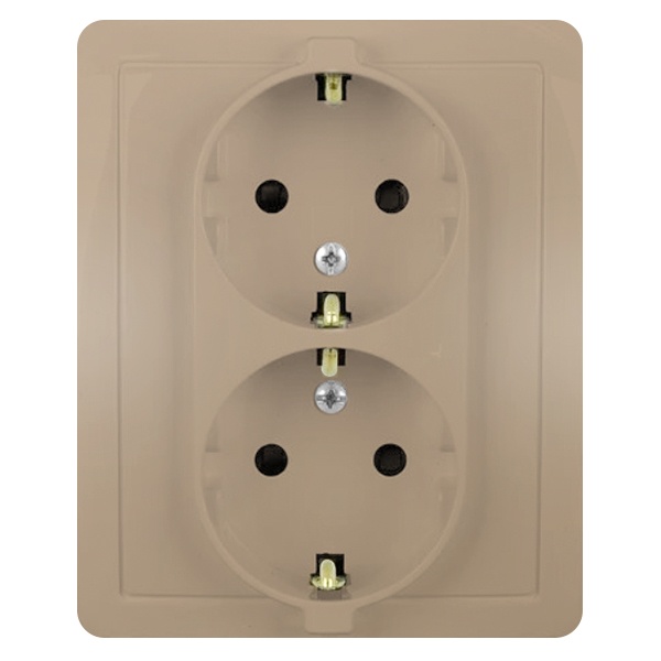 Розетка двойная с заземлением Simon 15 Schuko винтовой зажим 16А 250В, шампань