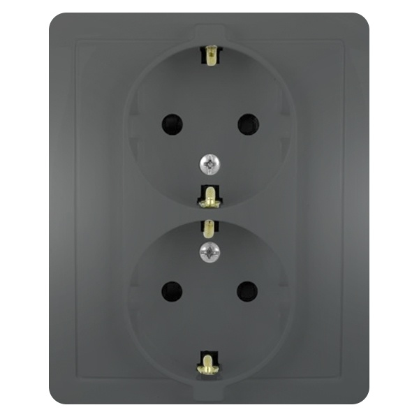 Розетка двойная с заземлением Simon 15 Schuko винтовой зажим 16А 250В, графит