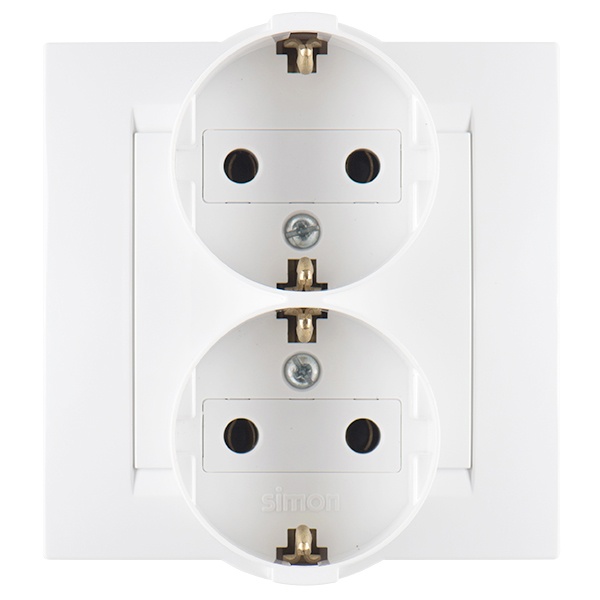 Розетка двойная с заземлением Simon 15 Schuko 16А 250В винтовой зажим, белый