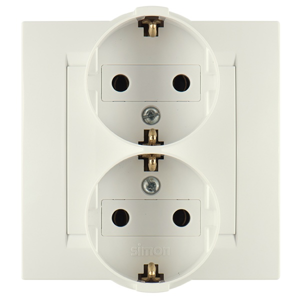 Розетка двойная с заземлением Simon 15 Schuko 16А 250В винтовой зажим, слоновая кость (бежевый)