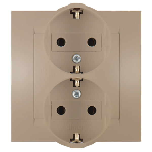 Розетка двойная с заземлением Simon 15 Schuko 16А 250В винтовой зажим, шампань
