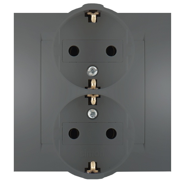 Розетка двойная с заземлением Simon 15 Schuko 16А 250В винтовой зажим, графит