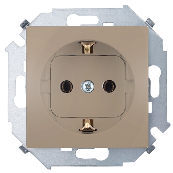 Розетка с заземлением Simon 15 Schuko 16А 250В винтовой зажим, шампань