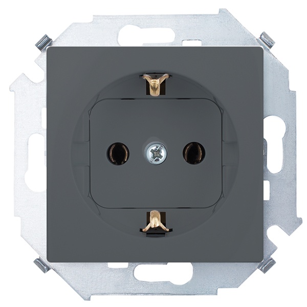 Розетка с заземлением Simon 15 Schuko 16А 250В винтовой зажим, графит