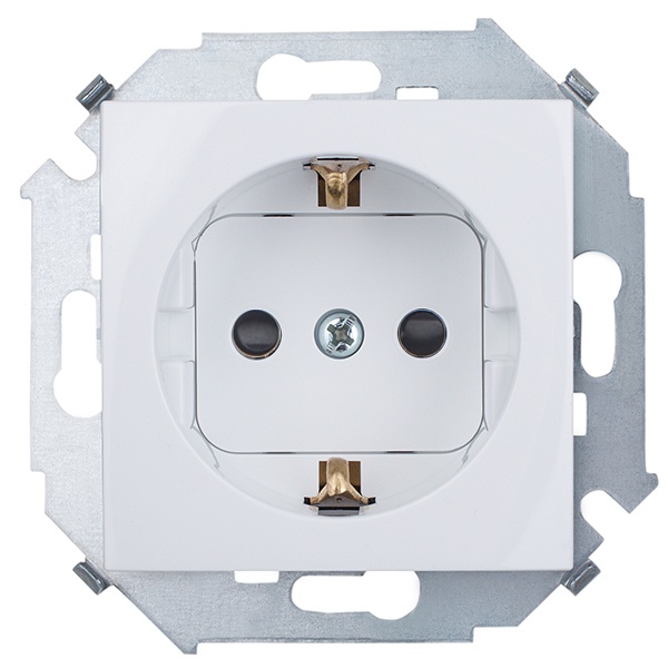 Розетка с заземлением Simon 15 Schuko со шторками 16А 250В винтовой зажим, белый