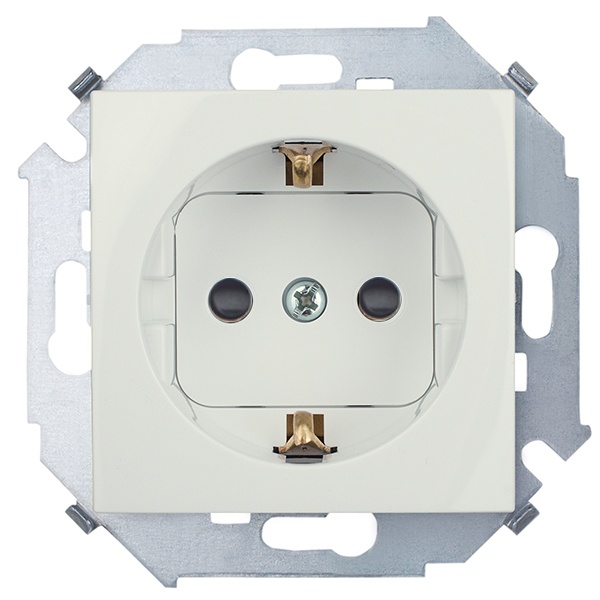 Розетка с заземлением Simon 15 Schuko со шторками 16А 250В винтовой зажим, слоновая кость (бежевый)