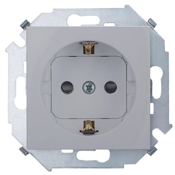 Розетка с заземлением Simon 15 Schuko со шторками 16А 250В винтовой зажим, алюминий