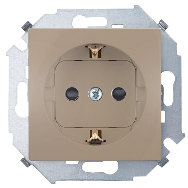 Розетка с заземлением Simon 15 Schuko со шторками 16А 250В винтовой зажим, шампань