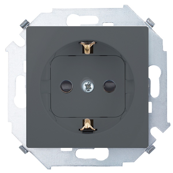 Розетка с заземлением Simon 15 Schuko со шторками 16А 250В винтовой зажим, графит