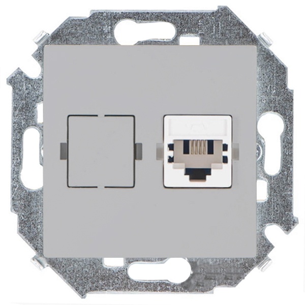 Розетка телефонная Simon 15 RJ11, алюминий