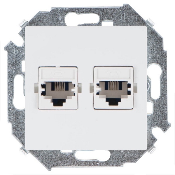 Розетка телефонная двойная Simon 15 RJ11, белый