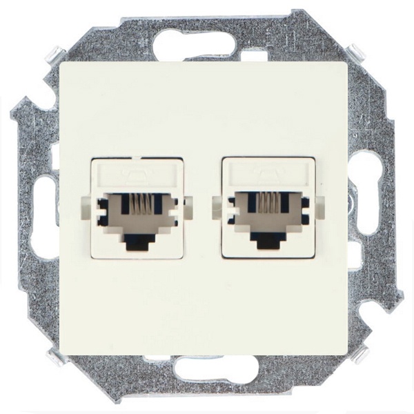 Розетка телефонная двойная Simon 15 RJ11, слоновая кость (бежевый)