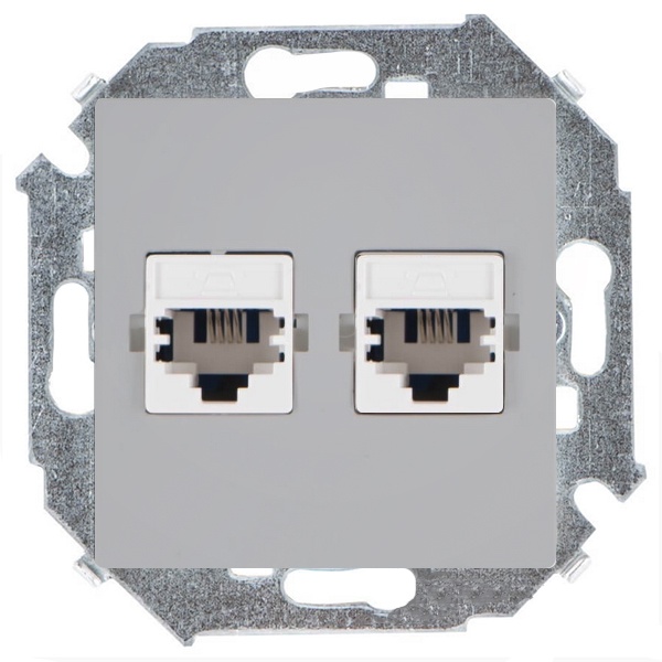 Розетка телефонная двойная Simon 15 RJ11, алюминий