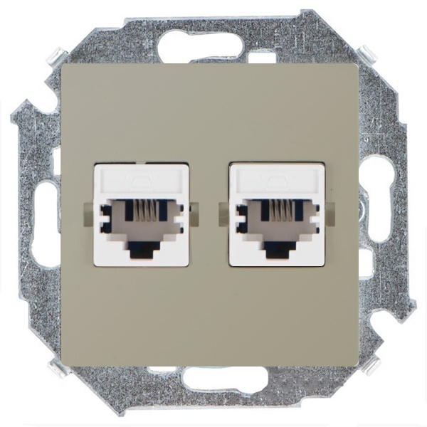 Розетка телефонная двойная Simon 15 RJ11, шампань