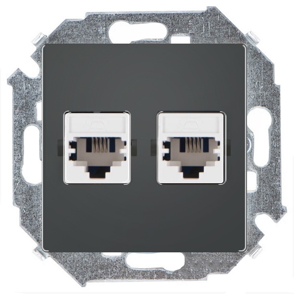 Розетка телефонная двойная Simon 15 RJ11, графит
