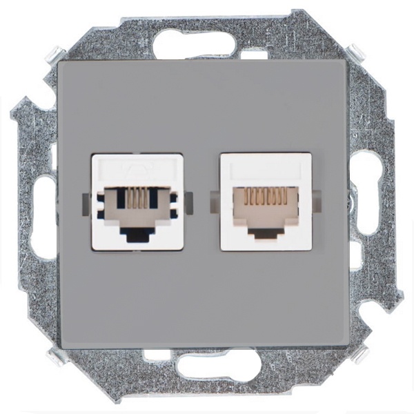 Розетка телефонная + компьютерная Simon 15 RJ11+RJ45 кат.5е Systimax, алюминий