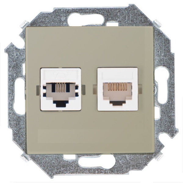 Розетка телефонная + компьютерная Simon 15 RJ11+RJ45 кат.5е Systimax, шампань