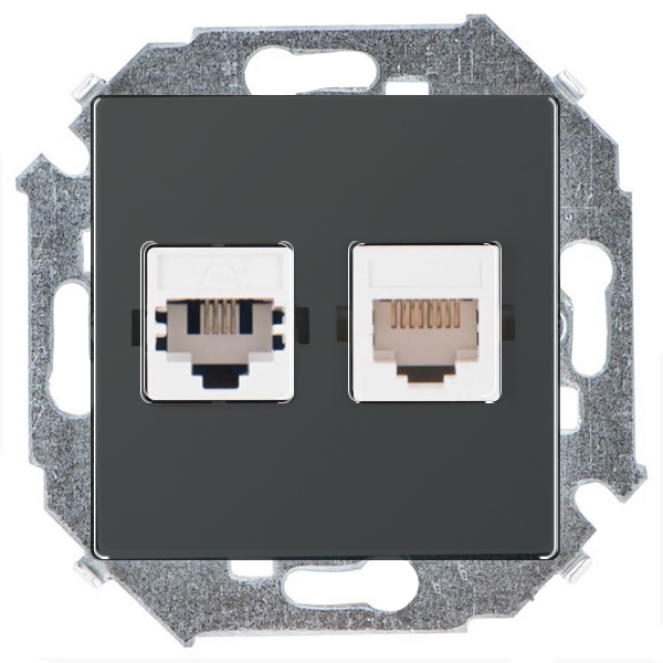 Розетка телефонная + компьютерная Simon 15 RJ11+RJ45 кат.5е Systimax, графит