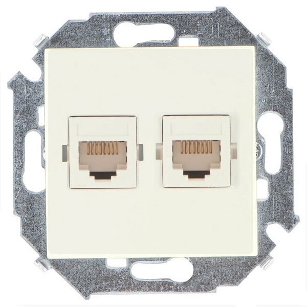 Розетка компьютерная двойная Simon 15 RJ45 кат.5е Systimax, слоновая кость (бежевый)