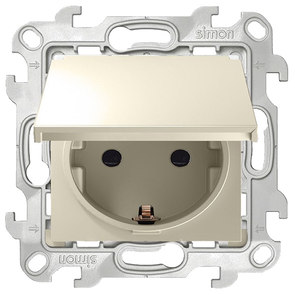 Розетка Simon 24 Harmonie 2К+З Schuko IP44, слоновая кость (бежевый)