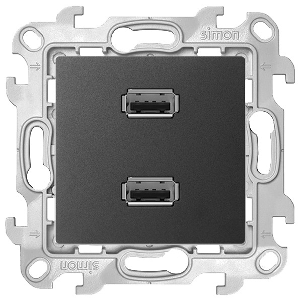 Розетка Simon 24 Harmonie 2хUSB для передачи данных, графит