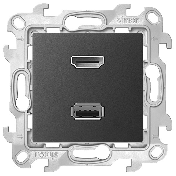 Розетка HDMI+USB Simon 24 Harmonie 2.0 для передачи данных, графит