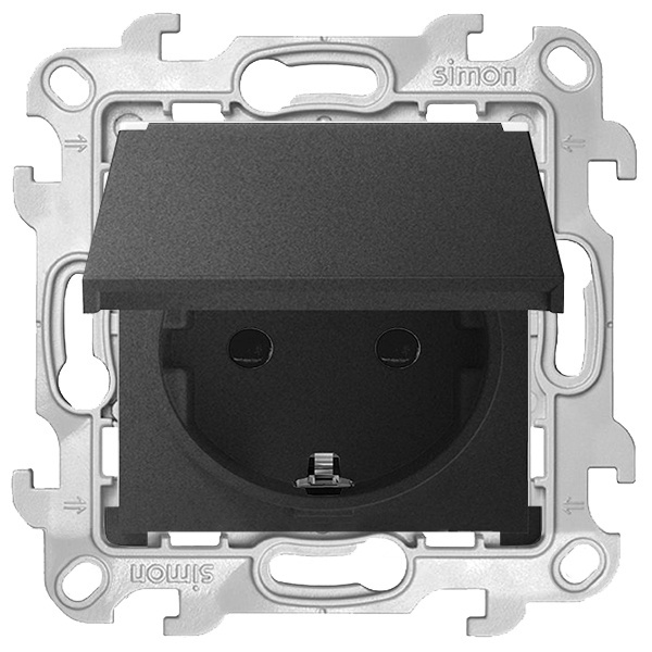 Розетка Simon 24 Harmonie 2К+З Schuko IP44, графит