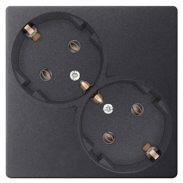 Розетка Simon 24 Harmonie 2х2К+З Schuko без защитных шторок, графит