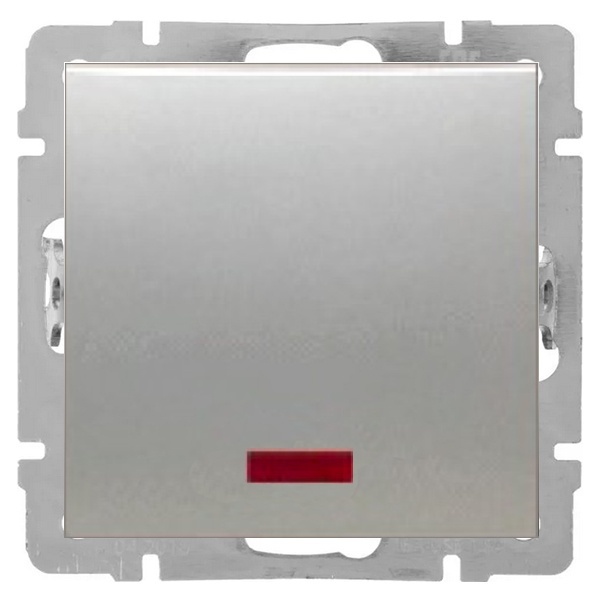 Переключатель 1-клавишный Экопласт на 2 направ. c индикатором 16A 250B LK80, серебристый металлик