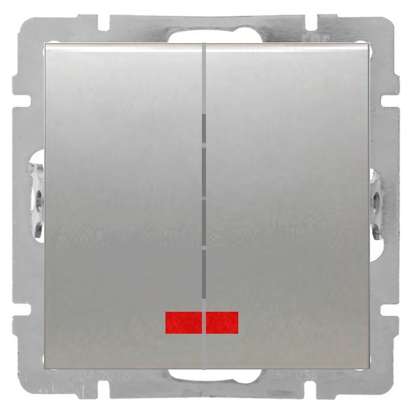 Выключатель 2-клавишный Экопласт с индикаторами 16 A 250 B LK80, серебристый металлик