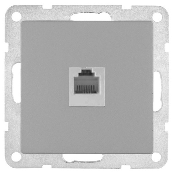 Розетка телефонная Экопласт RJ-11 с накладкой LK80, серебристый металлик