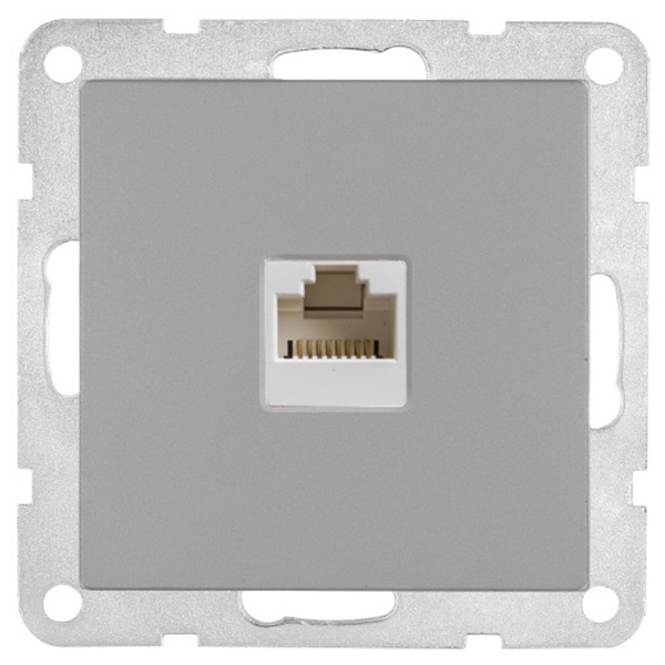 Розетка компьютерная Экопласт RJ-45 кат.5е с накладкой LK80, серебристый металлик