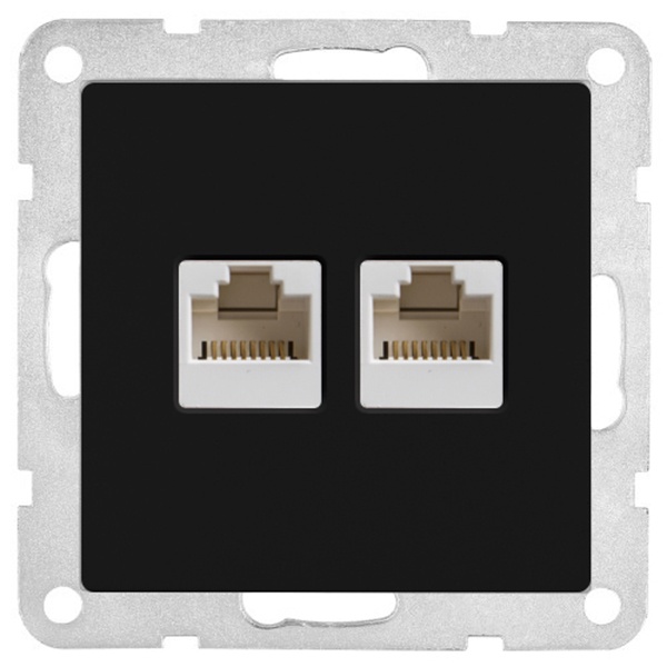 Розетка двойная компьютерная 2хRJ-45 кат.5е с накладкой Экопласт LK80, черный бархат
