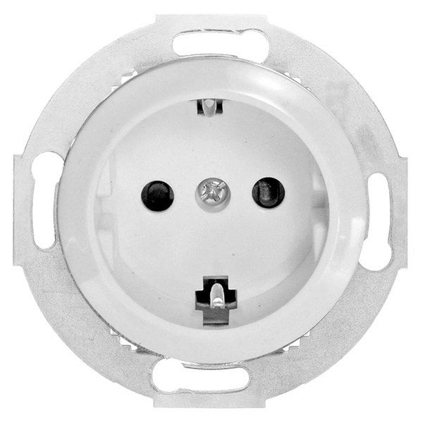 Розетка с заземляющим контактом со шторками Экопласт Vintage, белый