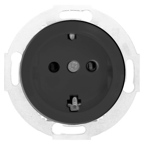 Розетка с заземляющим контактом, со шторками Экопласт Vintage, черный