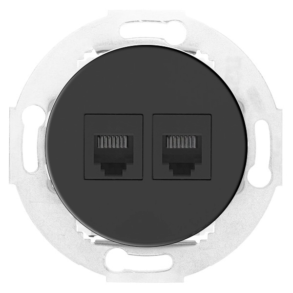 Розетка телефонная Экопласт 2хRJ-12 с накладкой Vintage, черный