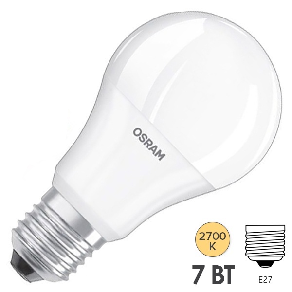 Лампа светодиодная Osram LED CLAS A 7W/827 (60W) 2700K 230V E27 FR теплый свет