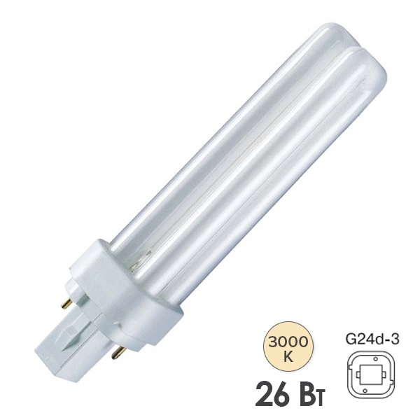 Лампа компактная люминесцентная Osram Dulux D 26W/830 3000K G24d-3 тепло-белая