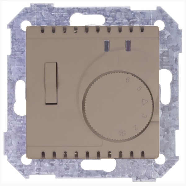 Термостат Simon 82 с датчиком в пол и выключателем - контроль отопления, шампань