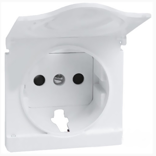 Накладка Simon 82 с крышкой с защитными шторками для розетки 2П+З Schuko, белый