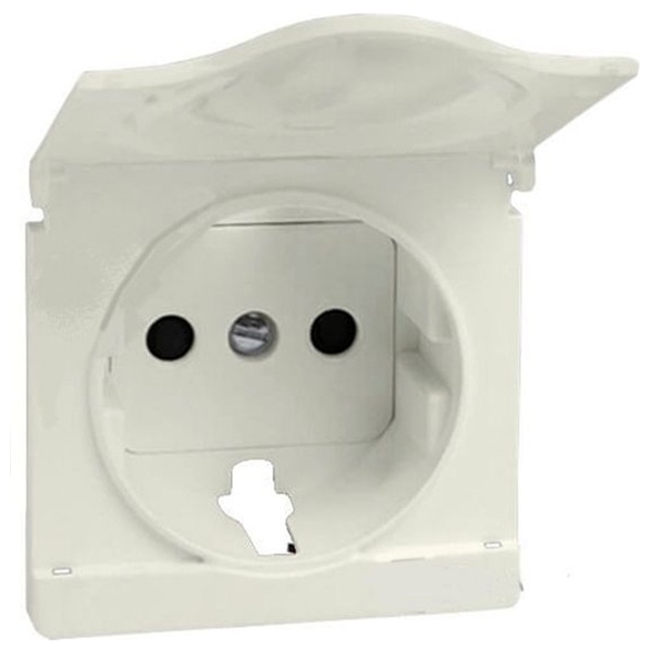 Накладка Simon 82 с крышкой с защитными шторками для розетки 2П+З Schuko, слоновая кость (бежевый)