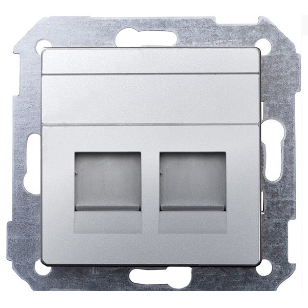 Адаптер со шторками Simon 82 на 2 коннектора UTP (RJ45) SYSTIMAX, алюминий