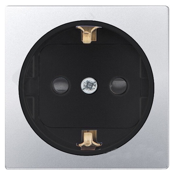 Накладка Simon 82 на розетку двухполюсную 2П+З Schuko с защитными шторками, алюминий+графит